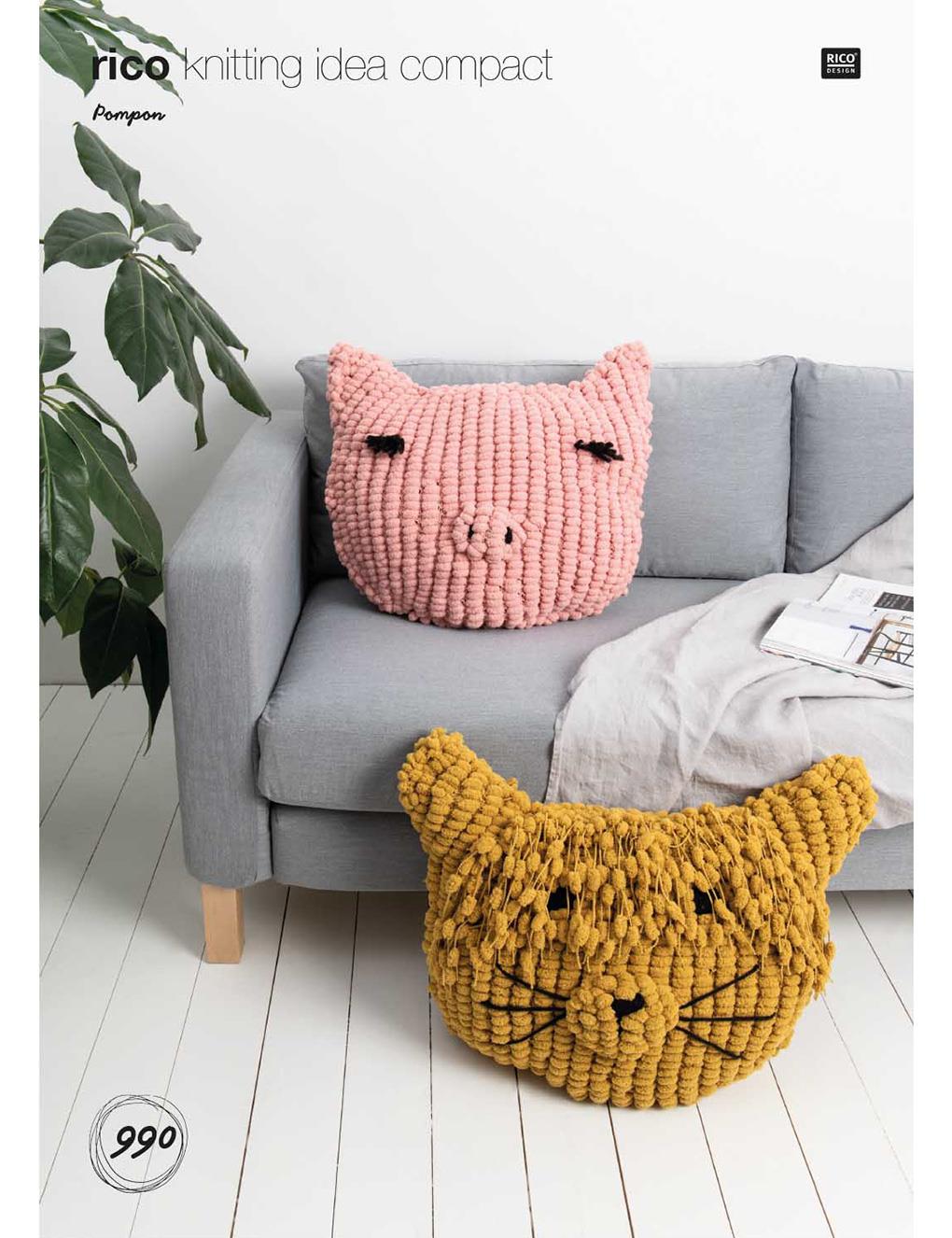 RICO Pompon knitting pattern (990) - lion & piggy cushion